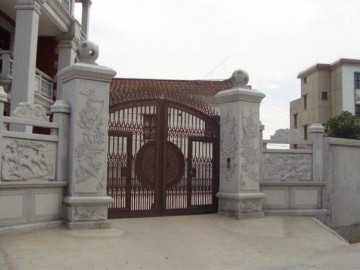 泉州地区私人豪宅大门 院子装饰 石材装修栏杆 围墙