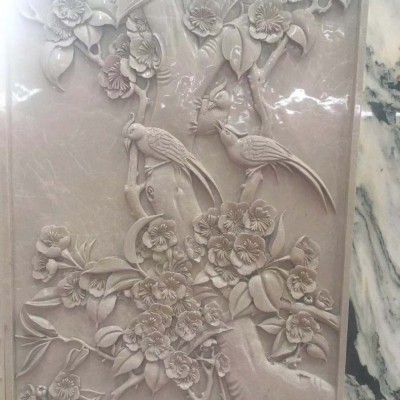 大理石浮雕墙面装饰【 花开富贵】CNC自动雕刻